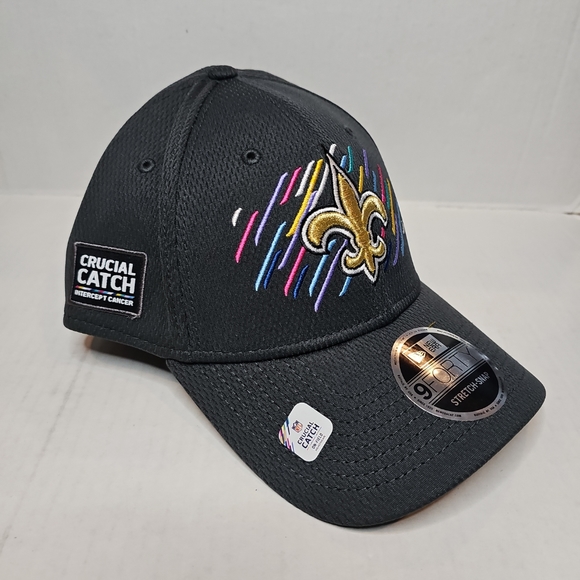 New Orleans Saints 2021 New Era 9FORTY Crucial Catch Stretch Snap Hat Cap NFL - Picture 3 of 7